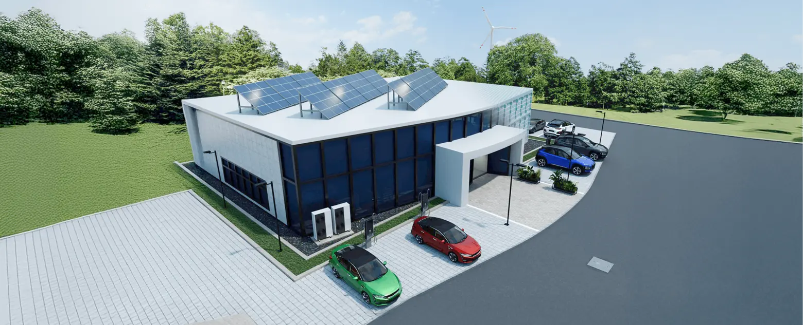 Ein Autohaus mit vielen blinkenden Punkten, die die Leistungen von Westfalen Weser symbolisieren