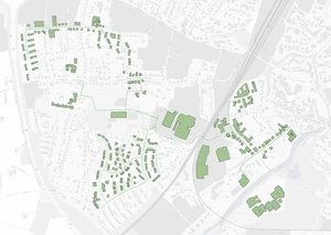 Fernwärme Netz Herford West Man sieht auf einer Landkarte Herford mit grün eingefärbten Bereichen.