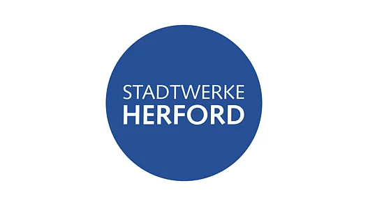 Stadtwerke Herford Logo Man sieht das blaue Logo der Stadtwerke Herford