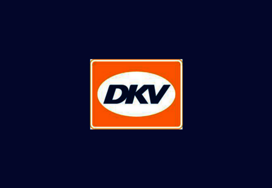 Logo in orange und weiß mit dem Schriftzug DKV auf einem dunkelblauen Hintergrund