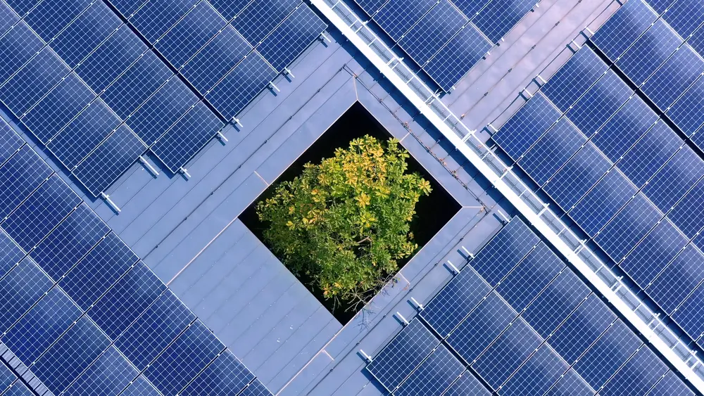 Ein Holzhaus wird gegen die Sonne gehalten und die die Sonnenstrahlen strahlen durch die Fenster.