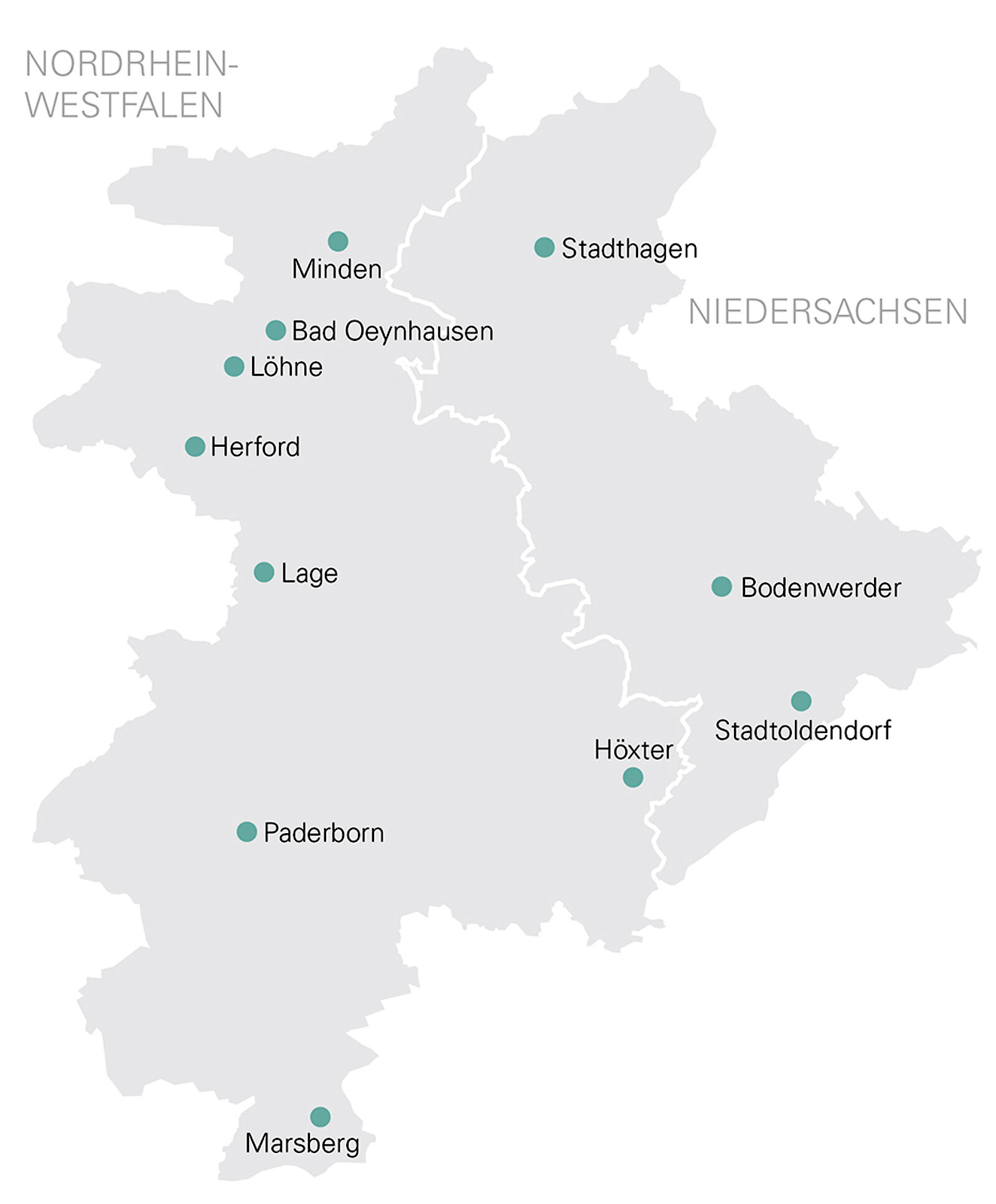 WWN Netzgebiet Karte Netzgebietskarte mit den Standorten der Westfalen Weser