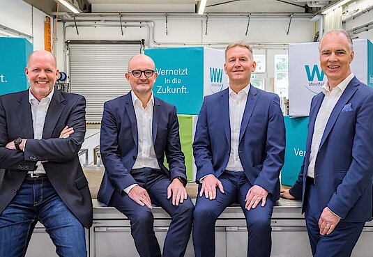Gruppenbild der Geschäftsführung, vlnr. Stefan Freitag, Andreas Speith, Jürgen Noch, Dr. Jens Brunke