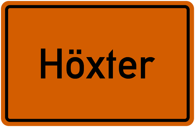 Ortseingangsschild Höxter - schwarze Schrift auf orangenem Grund