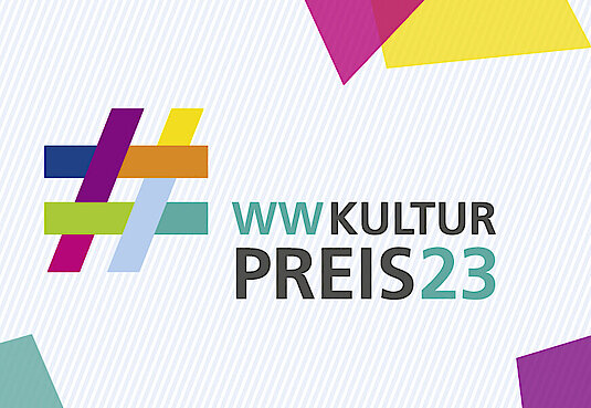 farbige abstrakte Darstellung auf weißem Hintergrund mit Informationen zum Kulturpreis 2023