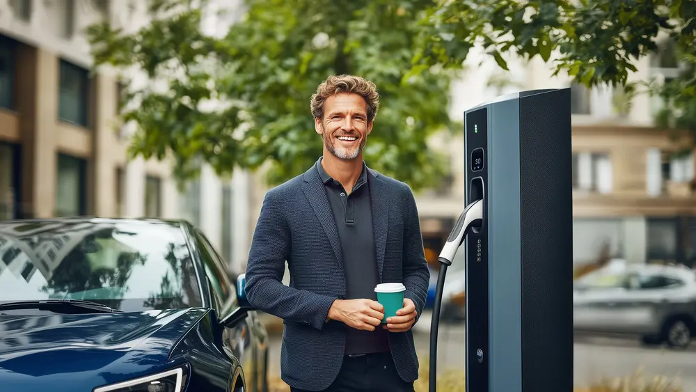 Mann an einer Ladesäule