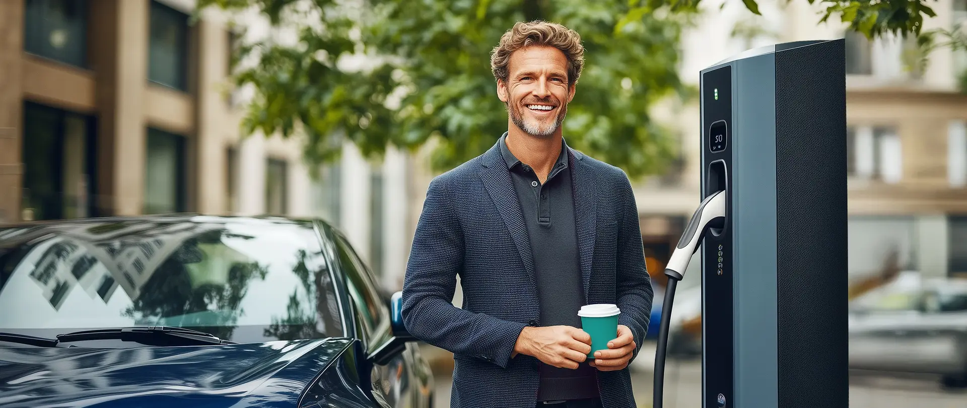 Mann an einer Ladesäule