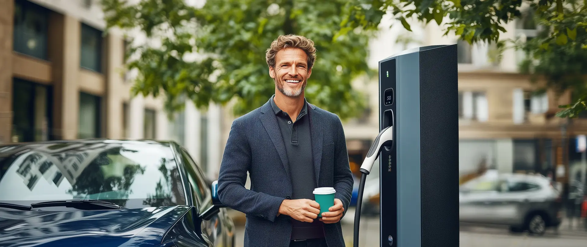 Mann an einer Ladesäule