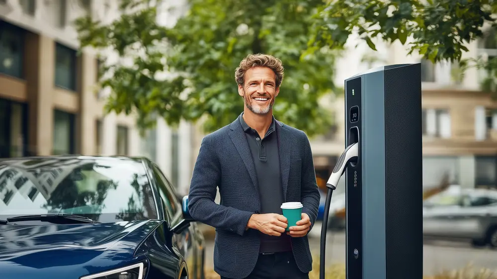 Mann an einer Ladesäule