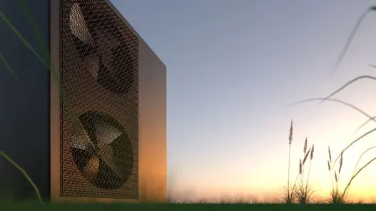 Wärmepumpe Außengerät mit Sonnenuntergang
