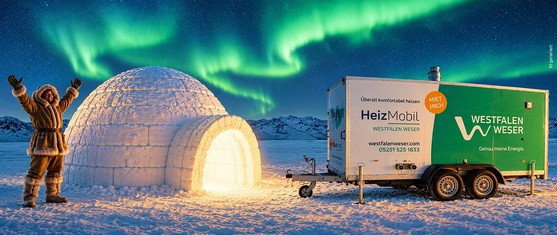 Heizmobil steht neben einem Iglu
