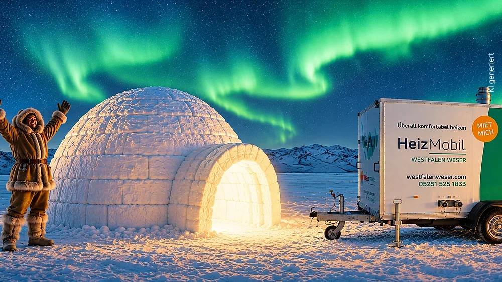 Heizmobil steht neben einem Iglu